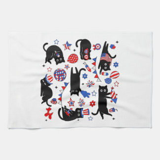 Linge De Cuisine Mignon Chat Noir Drapeau USA Feu d'Artifice Patrio