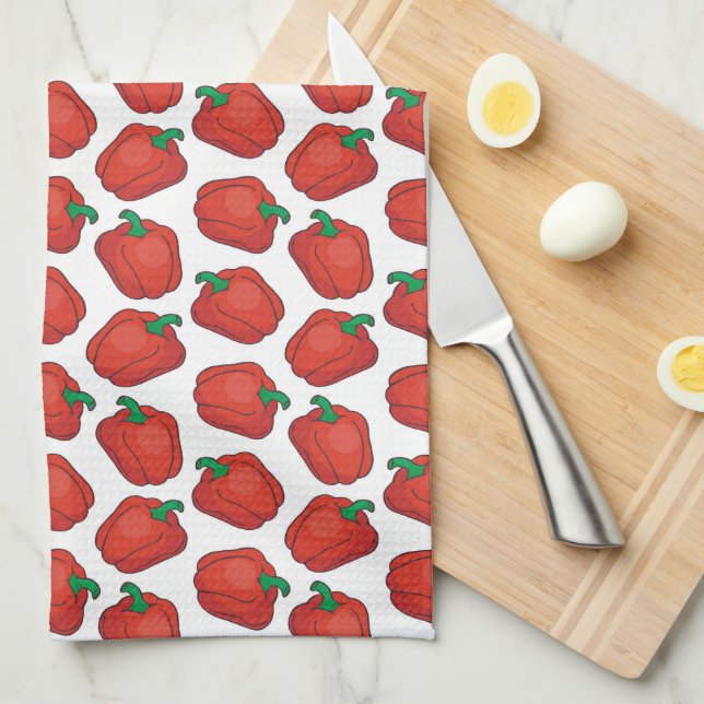 Linge De Cuisine mignon poivron rouge carrelé (Quart Plié)
