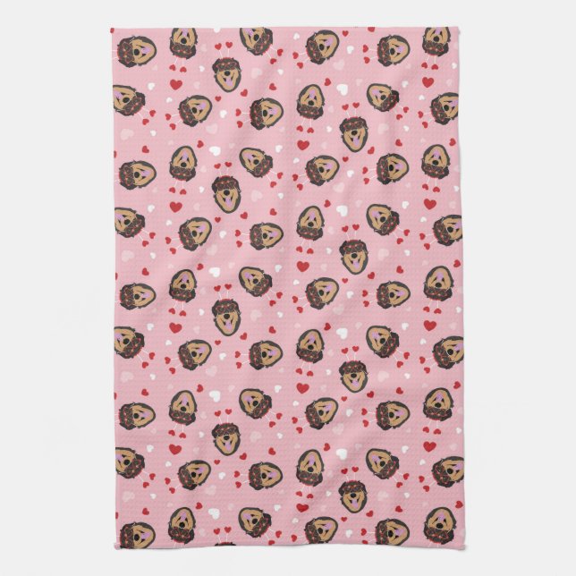 Linge De Cuisine Mignonne amour chien rose rouge (Vertical)