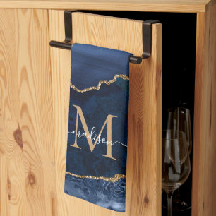 Linge De Cuisine Mignonne Marine Blue Gold Parties scintillant Géod