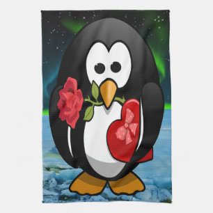 Linge De Cuisine Mignonne Saint Valentin Pingouin Drôle Drôle Carto