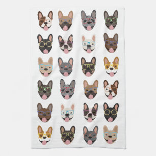 Linge De Cuisine Mignons Bulldogs français portant des lunettes