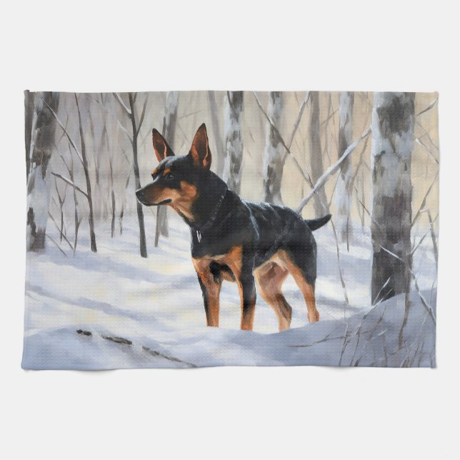 Linge De Cuisine Mince Pinscher Laisser Neige Noël (Horizontal)