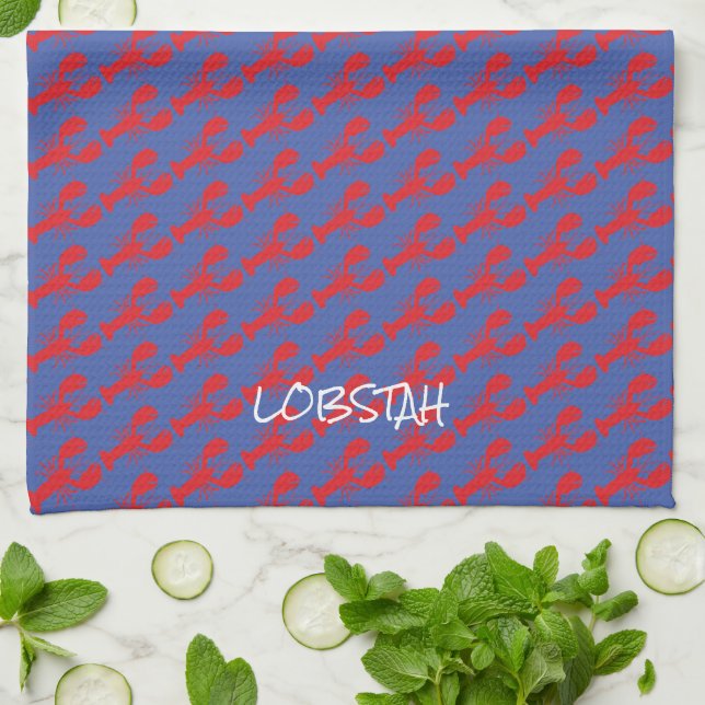 Linge De Cuisine Mini Homards Rouges Maine LOBSTAH Slang Preppy Blu (Plié)