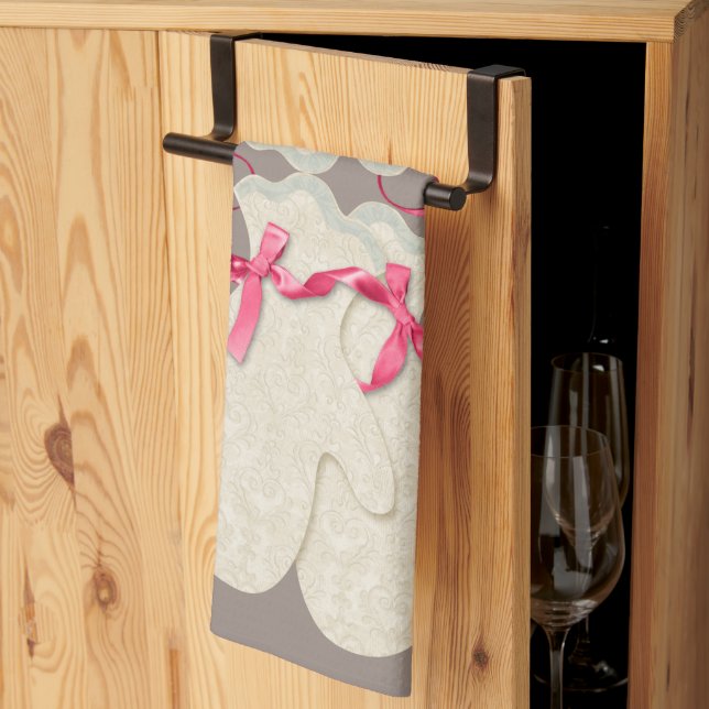 Linge De Cuisine Mitten dentelle élégante ruban d'hiver rose crème (Pliage en tiers)