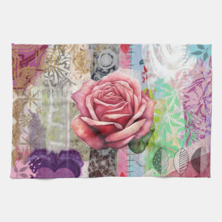 Linge De Cuisine Mixed Media Rose Floral Collage Kitchen Towel