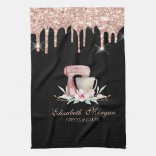 Linge De Cuisine Mixer Fleurs Rose Gold Drives Boulangerie Noir