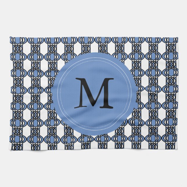 Linge De Cuisine Mod Retro Monogram Blue Abstrait Scarab Motif (Horizontal)