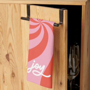 Linge De Cuisine Mod Wavy Retro Noël bonbon rose rouge Vacances