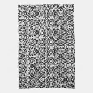Linge De Cuisine Modèle Damas médiéval, noir et blanc