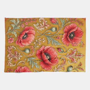 Linge De Cuisine Modèle fleur de pavot doré