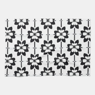 Linge De Cuisine Modèle floral Abstrait noir et blanc