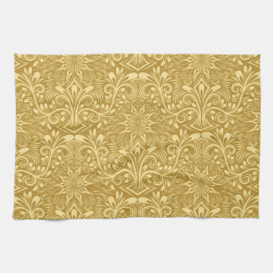 Linge De Cuisine Modèle Floral Baroque Damas d'or