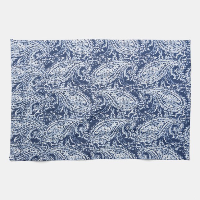 Linge De Cuisine Modèle floral bleu (Horizontal)