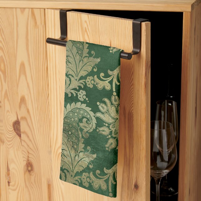 Linge De Cuisine Modèle floral Celtic Green Gold Paisley (Pliage en tiers)