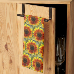 Linge De Cuisine Modèle floral de tournesol jaune et bronze