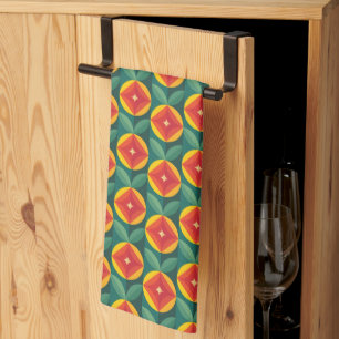 Linge De Cuisine Modèle Floral Orange Moderne Du Milieu Du Siècle