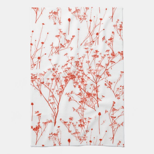 Linge De Cuisine Modern Abstract Red toile Wildflowers on White (Vertical)