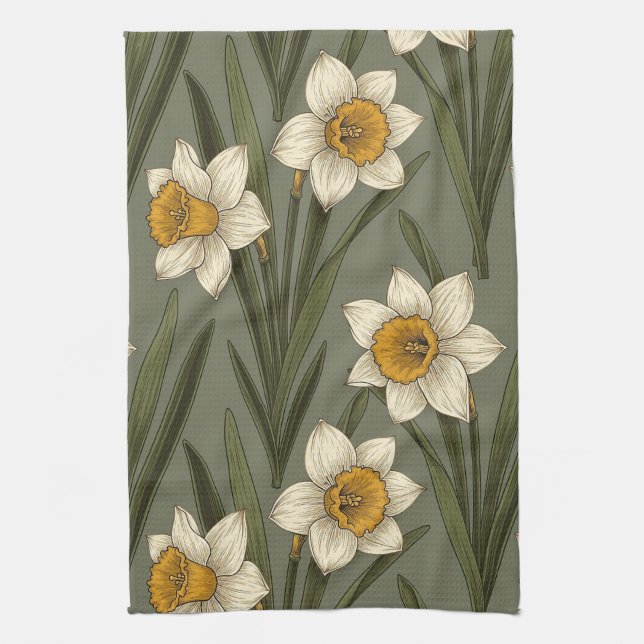 Linge De Cuisine Modern Daffodil Botanical Pattern (2) (Vertical)