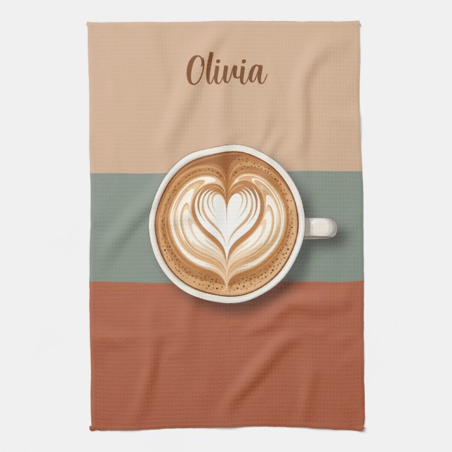 Linge De Cuisine Modern Earth Tone Heart Latte Barista (Vertical)
