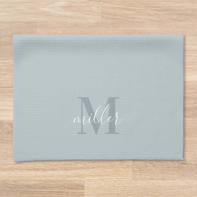 Linge De Cuisine Moderne Bleu Personnalisé Nom de famille Monogramm (Créateur téléchargé)