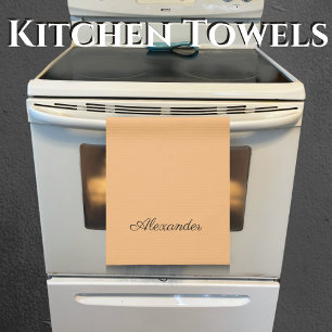 Linge De Cuisine Moderne Couleur Solide Peach modèle Script noir.