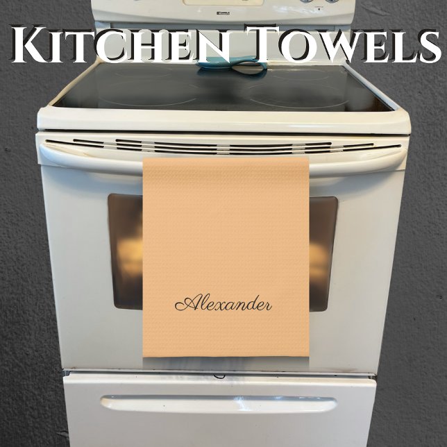 Linge De Cuisine Moderne Couleur Solide Peach modèle Script noir. (Créateur téléchargé)