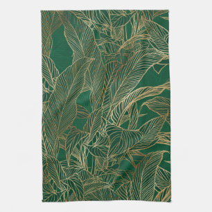 Linge De Cuisine Moderne Green Gold Foliage Plante Design botanique