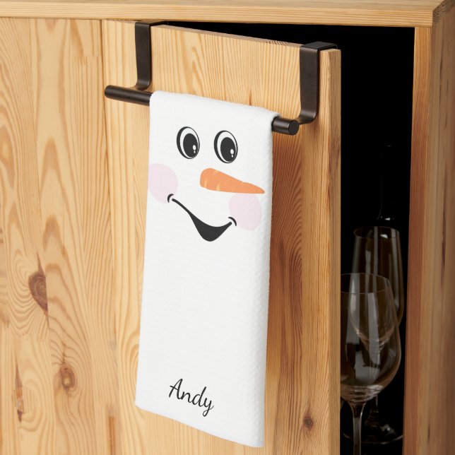 Linge De Cuisine Moderne mignonne Custom Snowman visage souriant (Pliage en tiers)