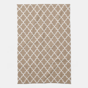 Linge De Cuisine Moderne Mocha Brown et blanc Quatrefoil marocain