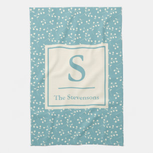 Linge De Cuisine Moderne Rustique Turquoise bleu Floral Famille Mon