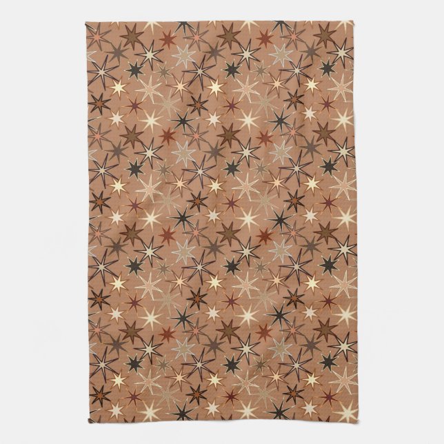 Linge De Cuisine Moderne Starburst Print, Café Brown et beige (Vertical)
