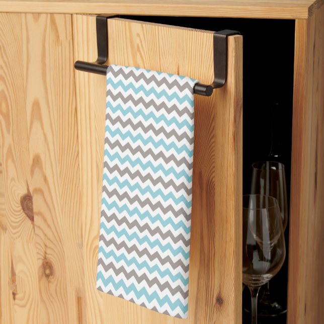 Linge De Cuisine Moderne tendance Bleu et Gris Chevron (Pliage en tiers)