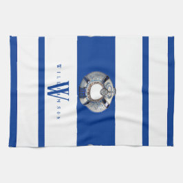 Linge De Cuisine Moderne tendance Monogrammé Nautique Bleu et Blanc