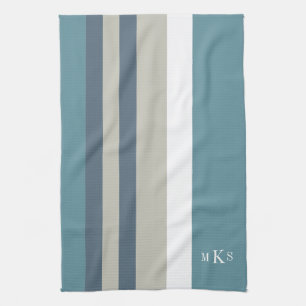 Linge De Cuisine Moderne Turquoise bleu et tan rayé Personnalisé