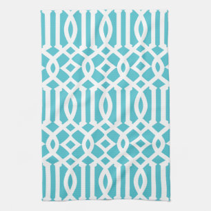 Linge De Cuisine Moderne Turquoise et Motif Trellis blanc