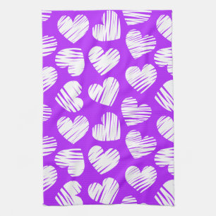 Linge De Cuisine Moderne violet blanc Doodled Heart Valentine's Day