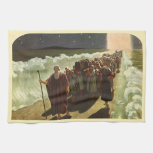 Linge De Cuisine Moïse traversant la mer Rouge, Religion Vintage