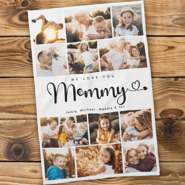 Linge De Cuisine Mommy We Love you Hearts Modern Photo Collage (Créateur téléchargé)