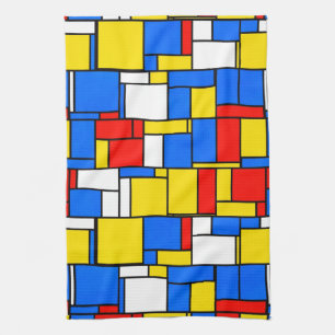 Linge De Cuisine Mondrian a inspiré le motif jaune bleu rouge de