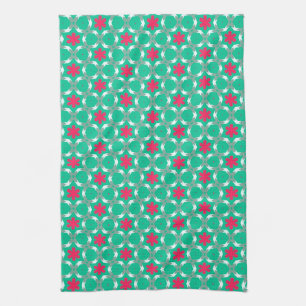 Linge De Cuisine Monnaie verte + Motif floral géométrique rose chau