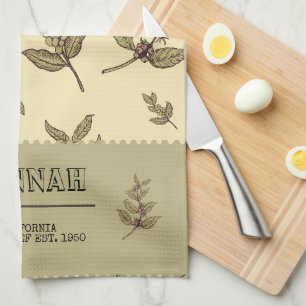 Linge De Cuisine Monogram Coffee plantes élégant design classique