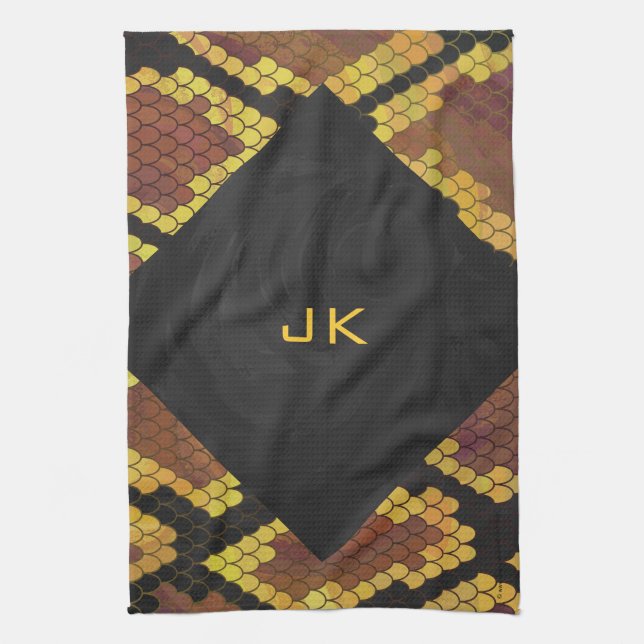 Linge De Cuisine Monogram Snake Brown et Gold Print (Vertical)