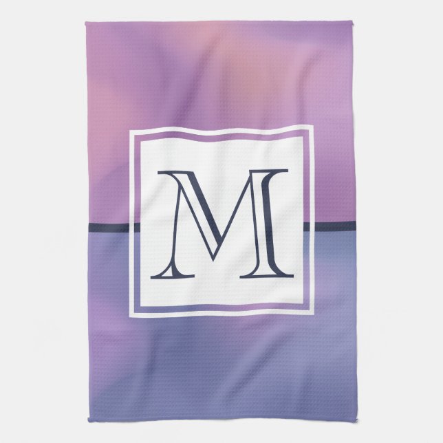 Linge De Cuisine Monogramme Abstrait moderne violet et rose (Vertical)