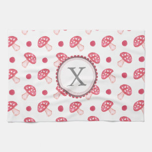 Linge De Cuisine monogramme aquarelle champignons rouges