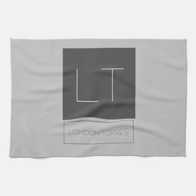 Linge De Cuisine Monogramme attrayant Gris Nom de la plaine (Horizontal)