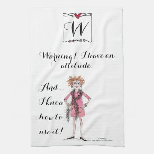 Linge De Cuisine Monogramme avec avertissement J'ai une attitude