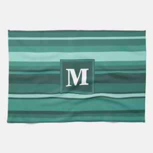 Linge De Cuisine Monogramme bandes turquoises