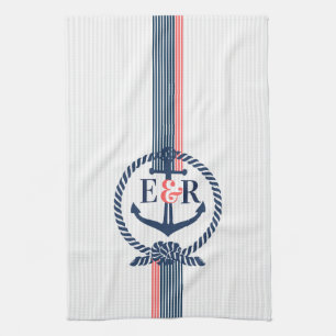 Linge De Cuisine Monogramme bleu Ancre nautique