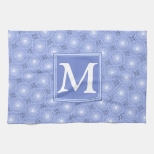 Linge De Cuisine Monogramme bleu cercles motif